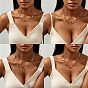 304 Stainless Steel Natural White Shell Star Heart Teardrop Multi Pendant Necklaces for Women, with Clear Cubic Zirconia, Golden