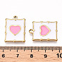 Vacuum Plating 201 Stainless Steel Enamel Pendants, Real 18K Gold Plated, Rectangle with Heart Charm