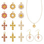 12Pcs 6 Colors Brass Enamel Pendants, Cross & Daisy Charms