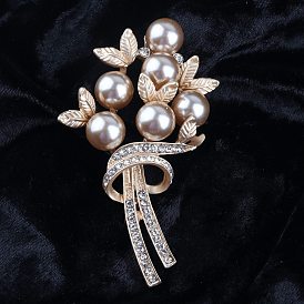 Exquisite Flower Alloy Rhinestone Brooch, ABS Plastic Pearl Lapel Pin for Girl Women