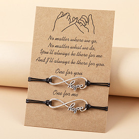 Adjustable Alloy Letter Hope Wax Cord Bracelet Set with Blessing Card.