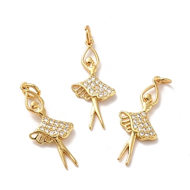 Rack Plating Brass Micro Pave Cubic Zirconia Pendants, with Jump Rings, Long-Lasting Plated, Ballet Dancer, Clear