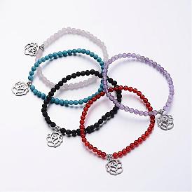 304 de acero inoxidable de las pulseras del encanto, rosa, con moldeado de la piedra preciosa y el alambre de fibra elástica