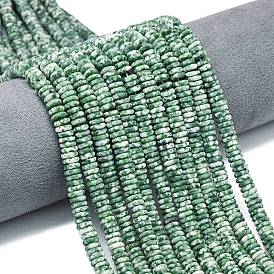 Нити бусин из натуральной матовой яшмы с зелеными пятнами, рондель