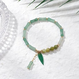 Натуральный зеленый авантюрин бисер браслет очарование, бамбук, с акриловыми подвесками и бусинами из натурального китайского/южного нефрита