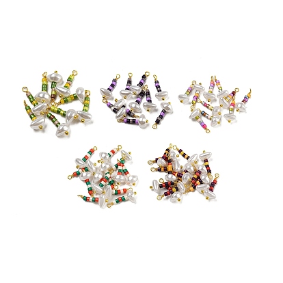 ABS Plastic Imitation Pearl Pendants, with Real 18K Gold Plated Brass Loops and Glass Seed Beads