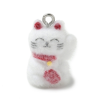 Подвески из флокированной смолы, манеки-нэко, с платиновыми железными петлями