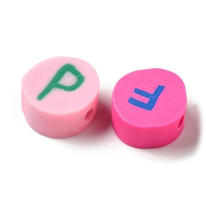Handmade Polymer Clay Beads, Round with Letter