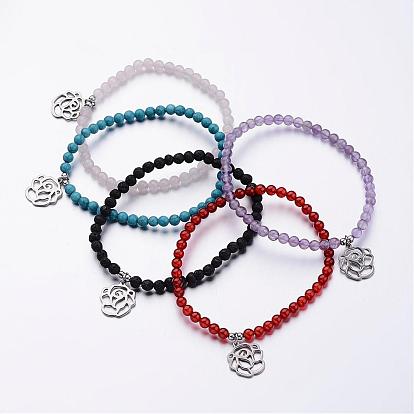 304 de acero inoxidable de las pulseras del encanto, rosa, con moldeado de la piedra preciosa y el alambre de fibra elástica