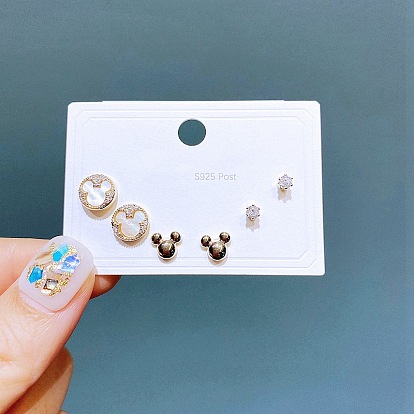 Minimalist Chic Sterling Silver Stud Earrings with Zirconia, Cat's Eye and Shell Accents