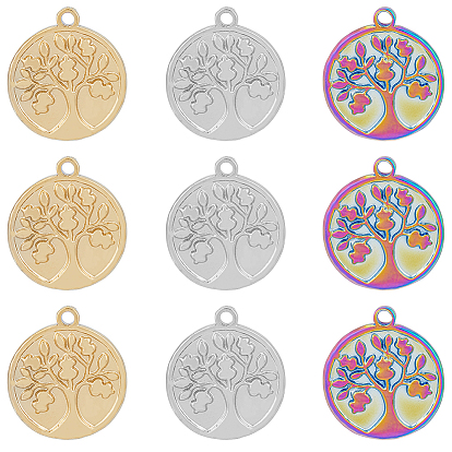18 шт. 3 цвета 304 подвески из нержавеющей стали, плоские круглые с дерева жизни