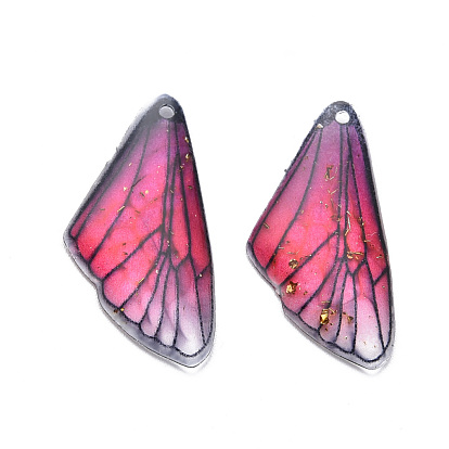 Transparent Resin Pendants, with Gold Foil, Insects Wing