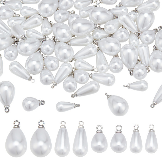 64шт 4 стили АБС-пластик подвески с имитацией жемчуга, с латунной найти, очарование слезы