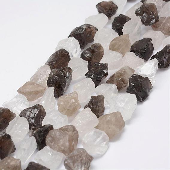 Raw Rough Natural Crystal and Smoky Quartz Beads Strands, Nuggets