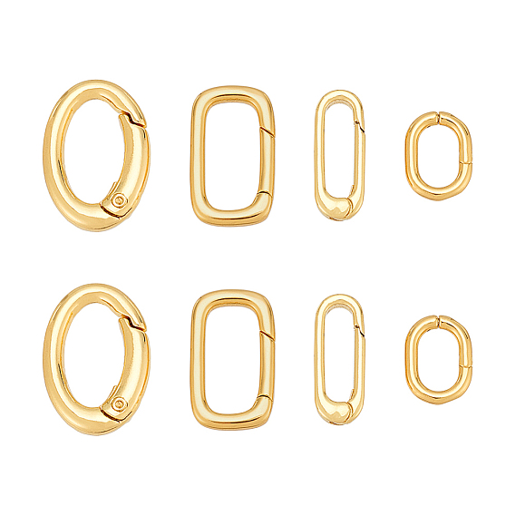 8шт 4 стили латунные пружинные затворные кольца, прямоугольник и овал