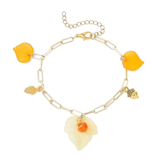 Браслеты с акриловыми подвесками в виде листьев, латунные скрепки браслеты