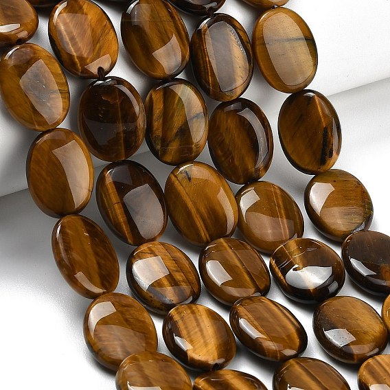Природных тигровый глаз бисер нитей, Плоско-овальные
