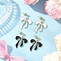 2Pairs Bowknot Alloy Enamel Dangle Stud Earrings, with 304 Stainless Steel and Brass