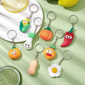 PVC Plastic Vegetable Keychain, with Iron Split Key Rings