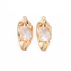 Brass Micro Pave Clear Cubic Zirconia Pendants, Nickel Free
