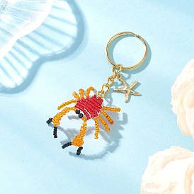 Брелки из натуральной черной шпинели в форме краба, со стеклянными бусинами и железными кольцами