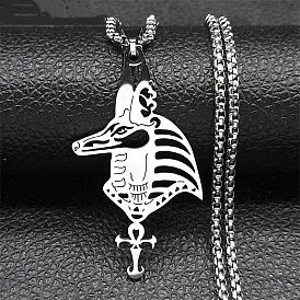 304 Stainless Steel Egyptian Ancient Anubis Anka Cross Pendant Box Chain Necklaces