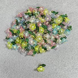 120Pcs Acrylic Pendants, Flower Charms, with Brass Findings