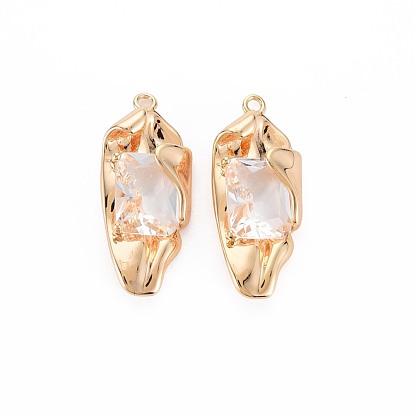 Brass Micro Pave Clear Cubic Zirconia Pendants, Nickel Free