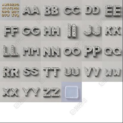Perles coulissantes en alliage de strass, alphabet a ~ z