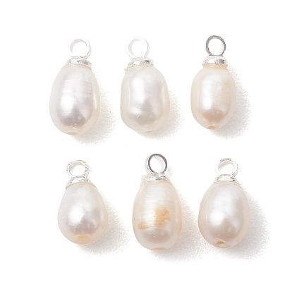 Подвески из натурального пресноводного жемчуга, рисовые амулеты с латунными креплениями, белые