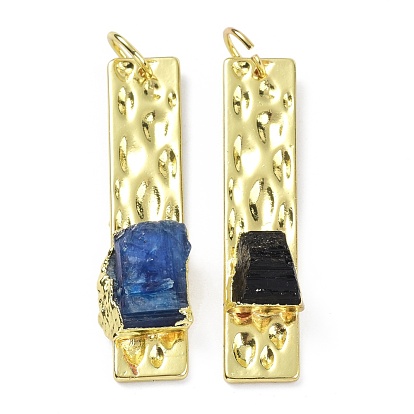 Gemstone Pendants, with Golden Brass Findings and Jump Rings, Rectangle