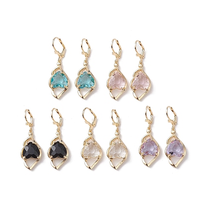 Glass Leverback Earring, with Brass Finding, Heart