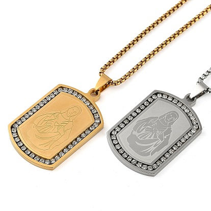 201 прямоугольные подвески-колье с подвесками Девы Марии из нержавеющей стали с микропаве и прозрачными кубическими цирконами