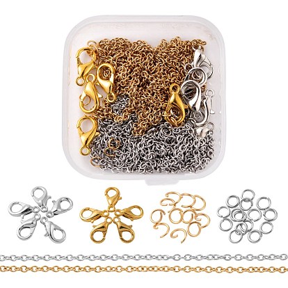 DIY 1.8m 2 Colors Oval Vacuum Plated 304 Stainless Steel Cable Chains Necklace Making Kits, 30Pcs Jump Rings and 10Pcs Zinc Alloy Lobster Claw Clasps