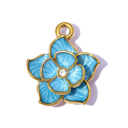 304 нержавеющей стальной эмали подвески, подвески в виде цветов со стразами, ионное покрытие (ip), зеркальная полировка, реальный 18 k позолоченный