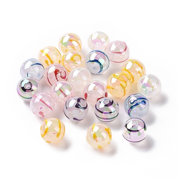 UV Plating Rainbow Iridescent Drawbench Acrylic Beads, Round