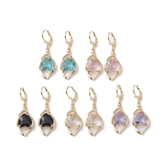 Glass Leverback Earring, with Brass Finding, Heart