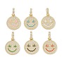 Латунные микро проложить кубического циркония подвески, Эмаль стиле, без кадмия и без свинца, плоские круглые с улыбающееся лицо, золотые