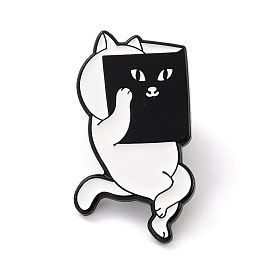 Gato con pin de esmalte de libro, broche de esmalte de aleación animal para ropa de mochila, electroforesis negro