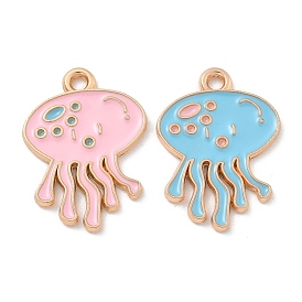 Alloy Enamel Pendants, Light Gold, Cadmium Free & Lead Free, Jellyfish Charm