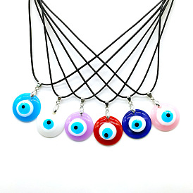 Blue Resin Eye Pendant Necklace - 3cm Oval Turkish Charm Jewelry