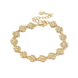 Bracelet chaîne à maillons de trèfle en zircone cubique transparente, bijoux en laiton de placage de rack pour les femmes, sans plomb et sans cadmium