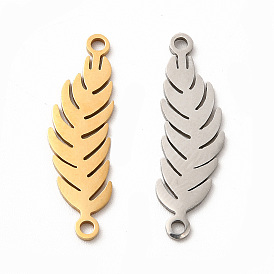 201 Stainless Steel Connector Charms, Hollow Feather Links