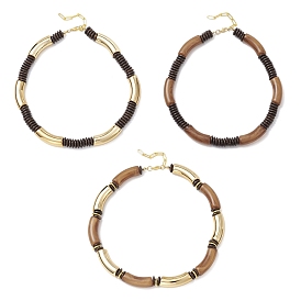 12мм двухцветные акрил, пластик ccb и кокосовые изогнутые трубчатые бусины ожерелья для женщин, золотые