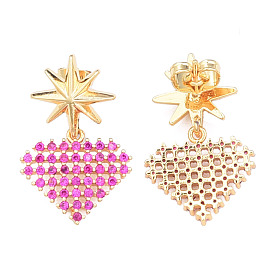 Cubic Zirconia Diamond with Star Dangle Stud Earrings, Golden Brass Jewelry for Women, Nickel Free