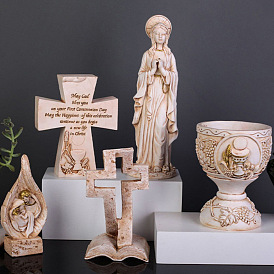 Resin Virgin Mary/Cross/Goblet Chalice Figurines, for Home Office Desktop Decoration