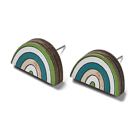 Printing Wood Stud Earrings for Women, with 316 Stainless Steel Pins, Rainbow