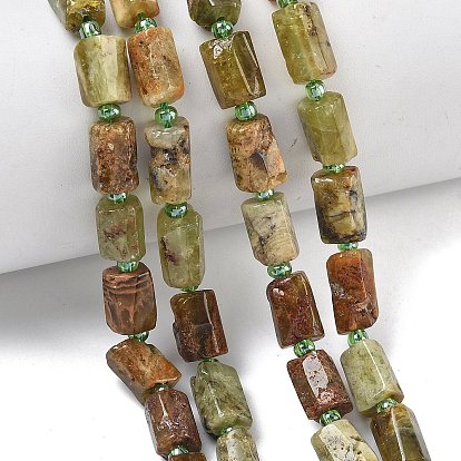 Гранат природный бисер нитей, колонка, граненые, с бисером