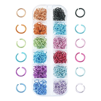 600Pcs 12 Colors Aluminum Wire Open Jump Ring Sets, Round Ring