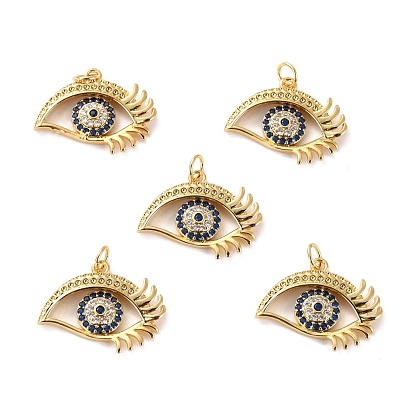 Brass Micro Pave Cubic Zirconia Pendants, Long-Lasting Plated, Cadmium Free & Lead Free, Eye